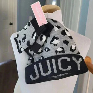 Juicy Couture Black Beanie women's hat warm set new